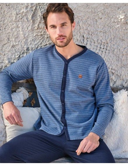 Pijama de Hombre Massana Abierto Tejido de Punto Doble Cara (Azul)
