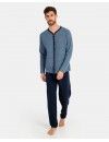Pijama de Hombre Massana Abierto Tejido de Punto Doble Cara (Azul)