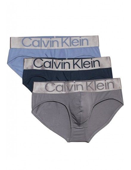Slip Calvin Klein -3 Pack- Steel Cotton (Azul, Gris y Marino)