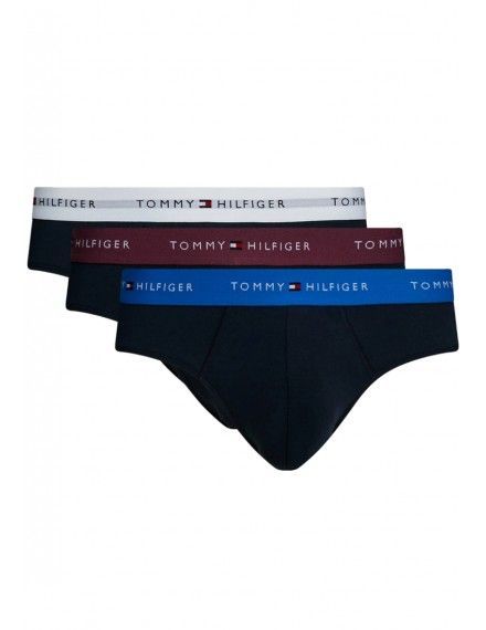 Slip Tommy Hilfiger -3 Pack- Signature Cotton Essentials (Marinho Cintura Azul, Vermelha e Cinza)