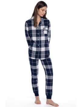 Pijama de Mulher Guasch Aberto de Viyela em Xadrez (Marinho)