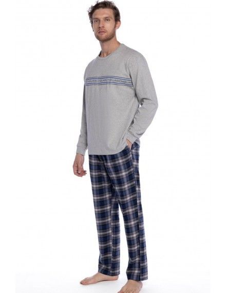 Pijama de Hombre Guasch Tejido Mixto Punto y Viella Estampado y Cuadros (Gris)