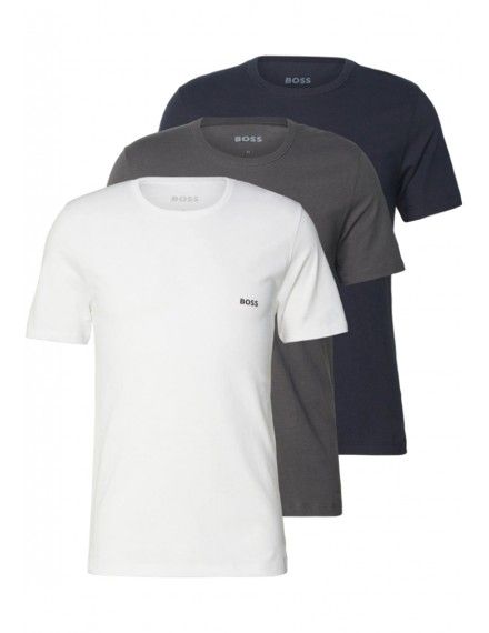 Camiseta Boss -3 Pack- 100% Algodón M/C Logo Bordado (Gris, Blanco y Marino)