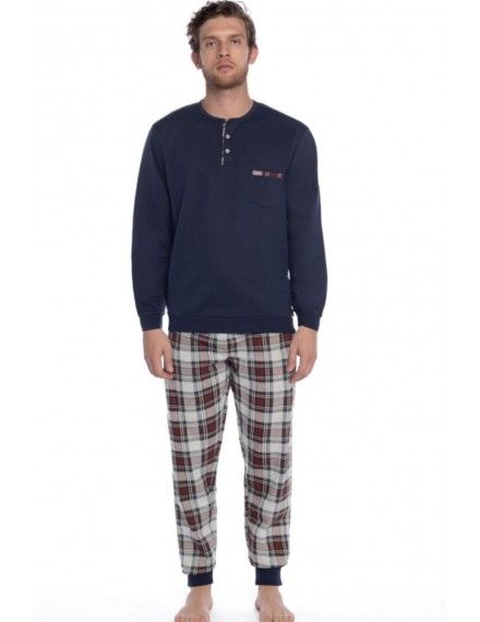 Pijama de Hombre Guasch Tejido Felpa Liso y Estampado Cuadros (Marino)