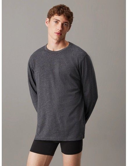 Camiseta Calvin Klein 100% Algodón Manga Larga Logo (Gris Oscuro)
