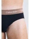 Slip Calvin Klein -3 Pack- Algodão Stretch (Branco Cintura Verde, Cinza e Turquesa)