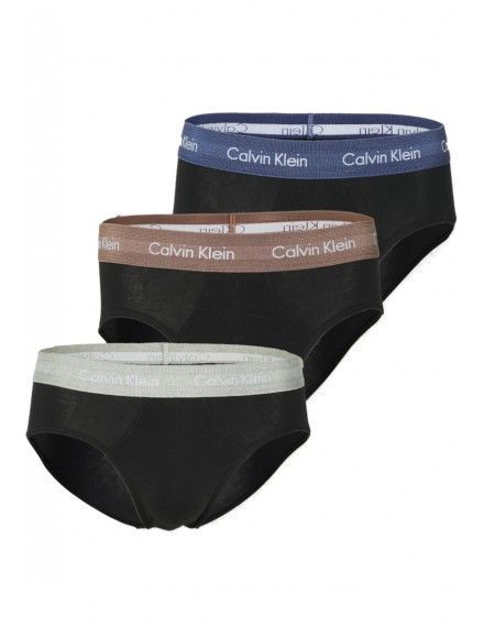 Slip Calvin Klein -3 Pack- Cotton Stretch (Negro Cint. Gris, Marino y Marrón)