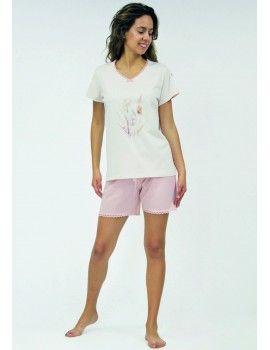 Pijama de Mulher Guasch Tecido Pontilhado em Quadrados (Rosa)