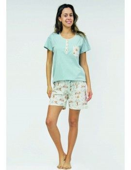 Pijama de Mulher Guasch Tecido Pontilhado em Quadrados (Rosa)