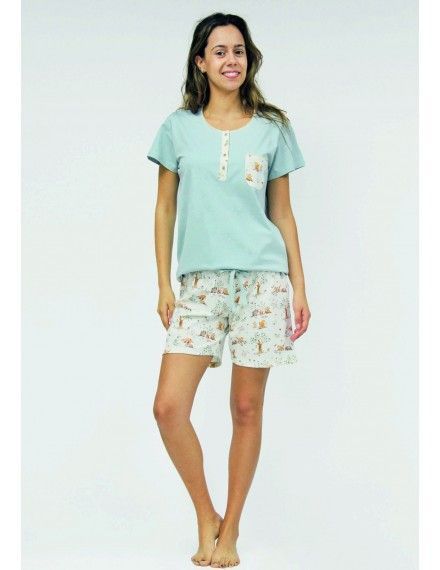 Pijama corto de Mujer Sónia Algodón Estampado (Azul)