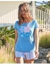 Pijama Corto de Mujer Massana Estampado Flores (Celeste)