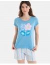 Pijama Corto de Mujer Massana Estampado Flores (Celeste)