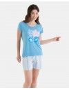 Pijama Corto de Mujer Massana Estampado Flores (Celeste)