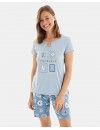Pijama Corto de Mujer Massana Estampado Corazones (Gris)