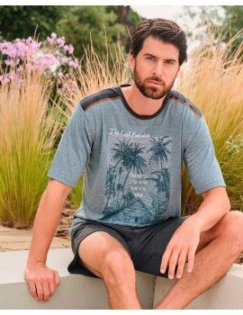 Pijama Corto de Hombre Massana de Punto Estampado Palmeras (Verde)