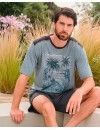Pijama Corto de Hombre Massana de Punto Estampado Palmeras (Verde)