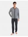 Pijama Largo de Hombre Massana Abierto de Entretiempo Punto Jacquard (Gris)