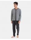 Pijama Largo de Hombre Massana Abierto de Entretiempo Punto Jacquard (Gris)