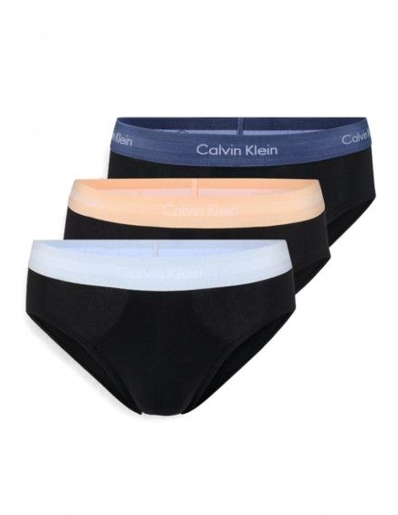 Slip Calvin Klein -3 Pack- Algodão Stretch (Branco Cintura Verde, Cinza e Turquesa)