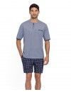 Pijama Corto de Hombre Guasch Tejido Mixto Jersey-Popelín (Azul)