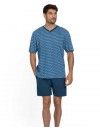 Pijama Curto Masculino Guasch Tecido Jaqcuard Microestampado Pontas de Flecha (Azul)