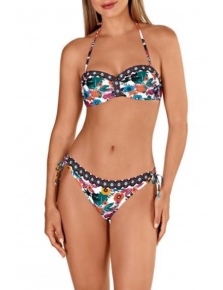 Biquíni Tamouré Bandeau com Estampa Floral (Branco)
