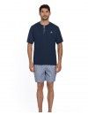 Pijama Corto de Hombre Guasch Tejido Mixto Jersey-Popelín (Azul Liso y Estampado)