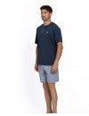 Pijama Corto de Hombre Guasch Tejido Mixto Jersey-Popelín (Azul Liso y Estampado)