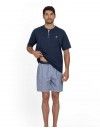 Pijama Curto Masculino Guasch Tecido Jaqcuard Microestampado Pontas de Flecha (Azul)
