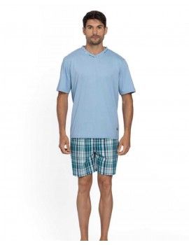 Pijama Curto Masculino Guasch Tecido Jaqcuard Microestampado Pontas de Flecha (Azul)