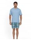 Pijama Curto Masculino Guasch Tecido Jaqcuard Microestampado Pontas de Flecha (Azul)