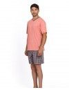 Pijama Corto de Hombre Guasch Tejido Mixto Jersey-Popelín (Salmón)