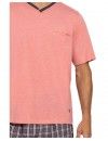 Pijama Corto de Hombre Guasch Tejido Mixto Jersey-Popelín (Salmón)