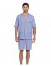 Pijama Corto de Hombre Guasch Abierto Popelín Estampado Círculos (Azul)