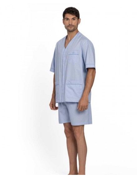 Pijama Corto de Hombre Guasch Abierto Popelín Estampado (Azul)
