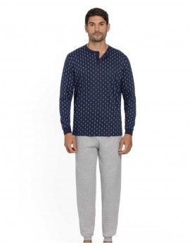 Pijama Longo Massana Aberto de Meia Estação às Riscas (Marinho)