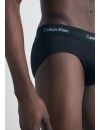 Slip Calvin Klein -3 Pack- Algodão Stretch (Branco Cintura Verde, Cinza e Turquesa)