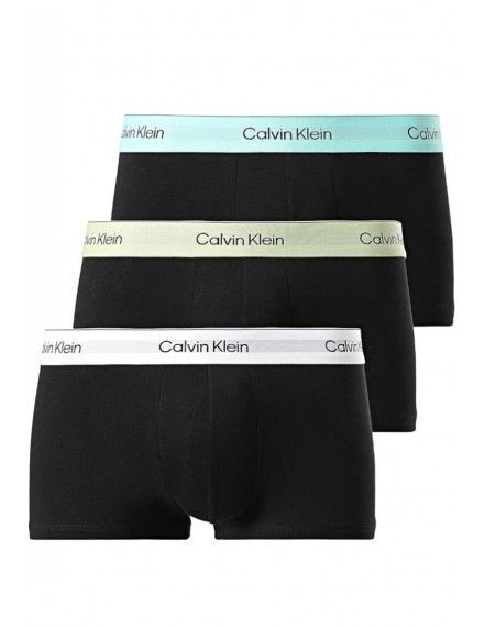 Bóxer Calvin Klein Icon -3 Pack- Cotton Stretch (Negro Cint. Azul, Gris y Roja)