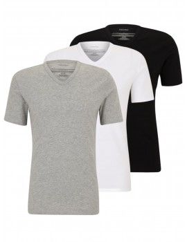 Camiseta Calvin Klein -3 Pack- Cotton Stretch Logo Cuello Pico (Blanco, Negro y Gris)