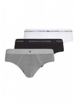 Slip Tommy Hilfiger -3 Pack- Signature Cotton Essentials (Blanco, Negro y Gris)