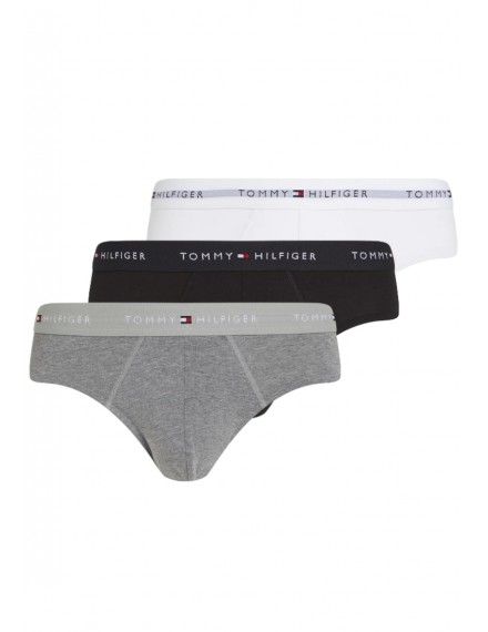 Slip Tommy Hilfiger -3 Pack- Signature Cotton Essentials (Blanco, Negro y Gris)