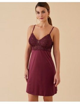 Camisola Curta Promise de Cetim com Renda (Preto)