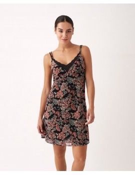 Camisola Curta Promise de Cetim com Renda (Preto)