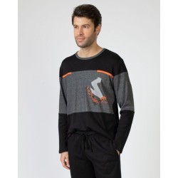 Pijama de Homem Massana Aberto de Tecido Jacquard (Marinho)
