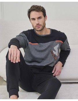 Pijama de Homem Massana Aberto de Tecido Jacquard (Marinho)