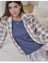 Bata Corta de Mujer Massana Tejido Polar Estampado Cuadros (Gris)