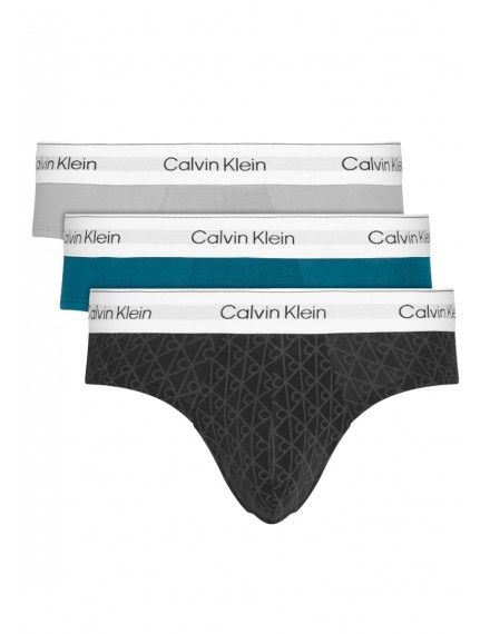 Slip Calvin Klein Icon -3 Pack- Cotton Stretch (Gris, Turquesa y Negro Fantasía)