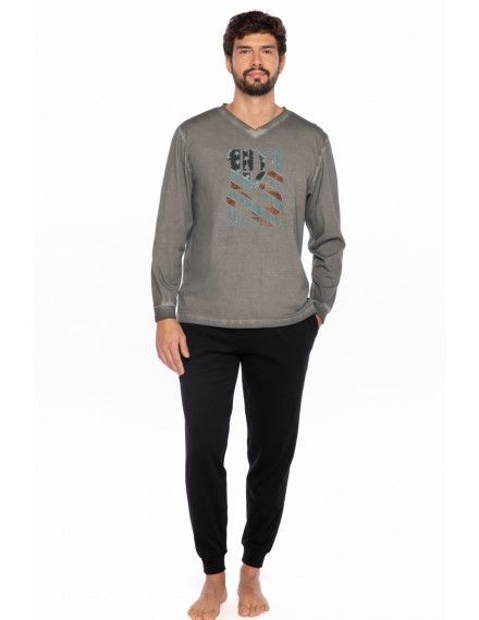 Pijama de Hombre Guasch Tejido Jersey Estampado NYC (Gris)