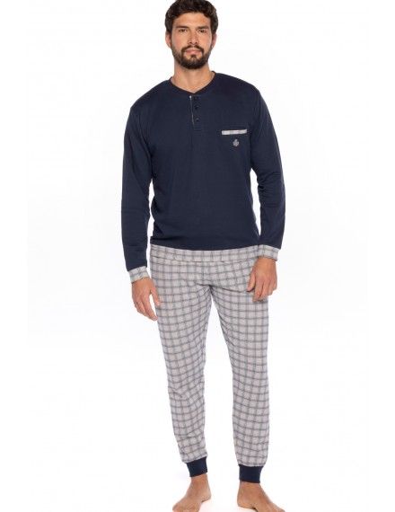 Pijama de Hombre Guasch Tejido Felpa Liso y Estampado (Marino)