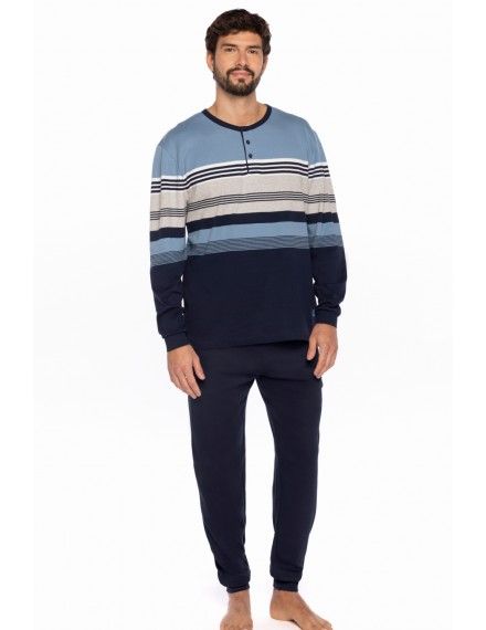 Pijama de Hombre Guasch Tejido Interlock Listado (Marino)
